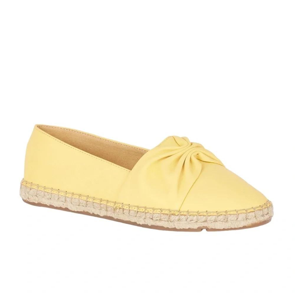 NEW Talbots Izzy Cinched Nappa Yellow Leather Espadrilles in Lemon Chiffon - 9.5